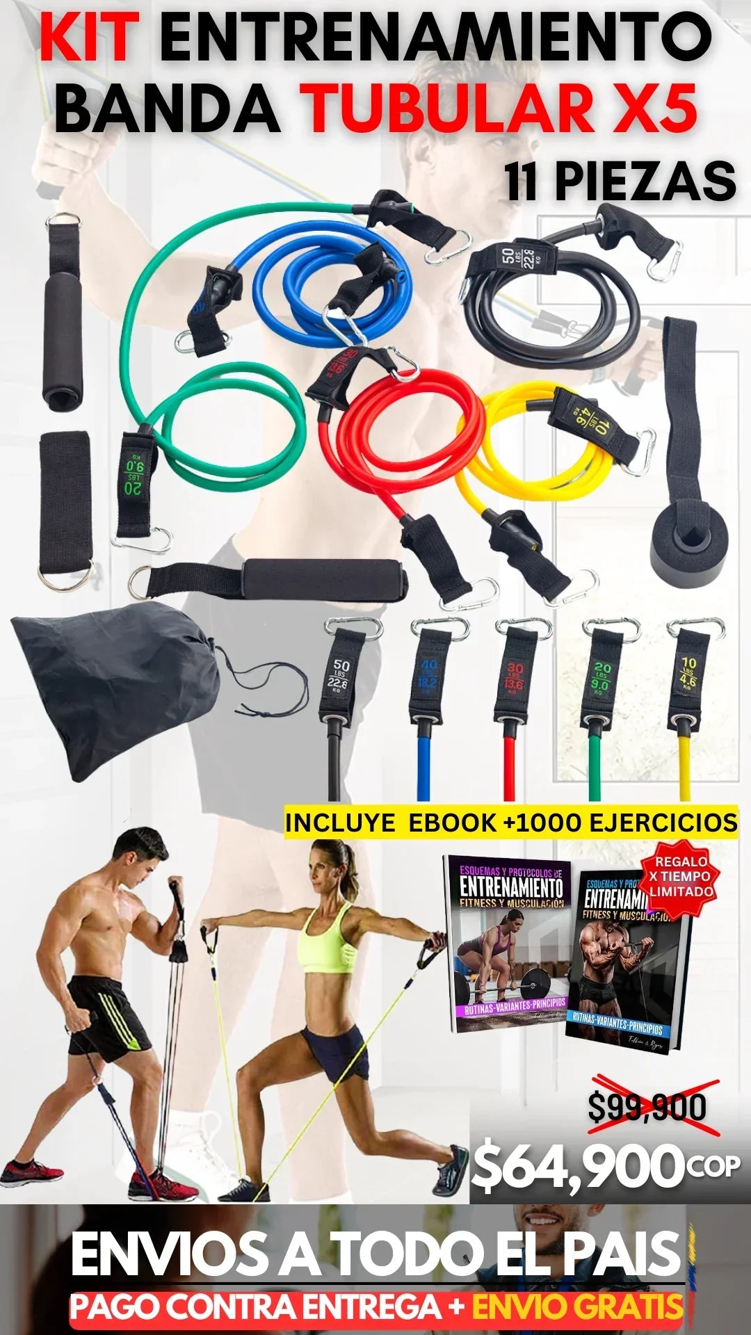 SET X5 BANDAS ULTRA RESISTENTE FITNESS -PRO